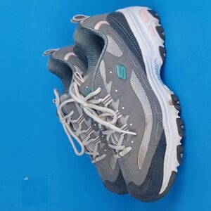 Skechers D'Lites New Journey 11947W Women's Shoes Sneakers Gray Pink Mint Sz 9.5